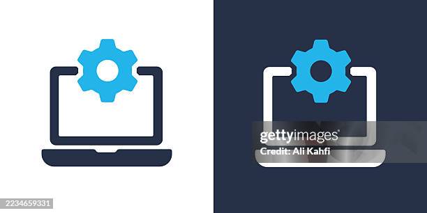 laptop setting glyph solid icon. solid icon that can be applied anywhere, simple, pixel perfect and modern style. - cooling installations stock illustrations