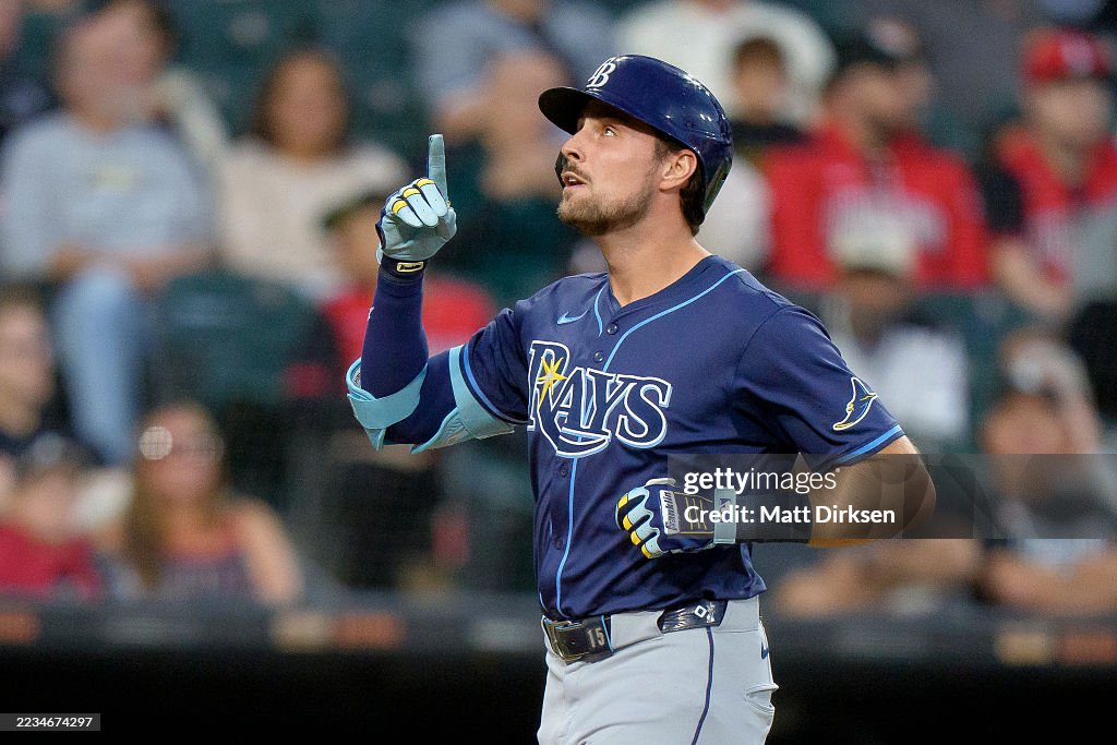 Chicago Rays Josh Lowe of the Tampa Bay Rays celebrates a home run in a game... News ...