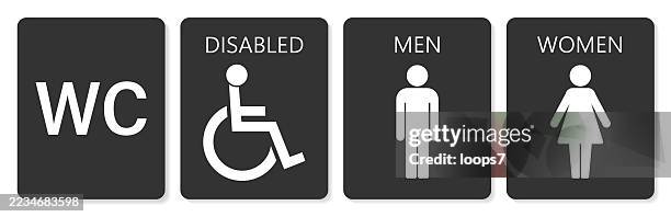 illustrations, cliparts, dessins animés et icônes de set d’icônes de toilette avec wc, handicapés, symboles hommes et femmes - picto handicap
