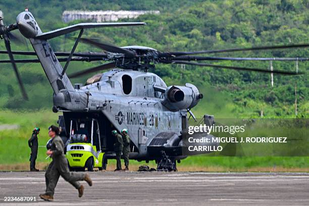 Sikorsky CH-53K King Stallion helicopter of the US Marines is seen parked on a runway at Jose Aponte de la Torre Airport, formerly Roosevelt Roads...