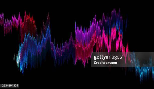 colorful abstract sound waveform on black background. vibrant digital waveform with neon pink, blue, and purple hues on a black background - prendre le pouls photos et images de collection