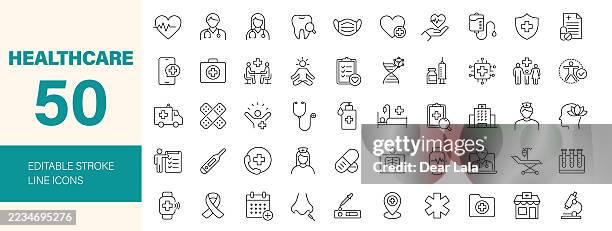 healthcare line editable icon set. - doctors surgery stock illustrations