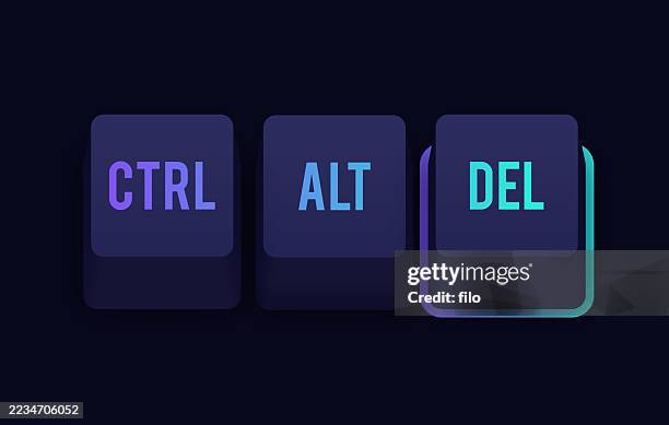 illustrazioni stock, clip art, cartoni animati e icone di tendenza di controllo alt elimina canc tasto tastiera moderna blue gaming 3d tasti isometrici - tasto-di-computer