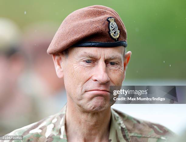 Prince Edward, Duke of Edinburgh, in his role as Royal Honorary Colonel, visits soldiers of the Royal Wessex Yeomanry taking part in a training...