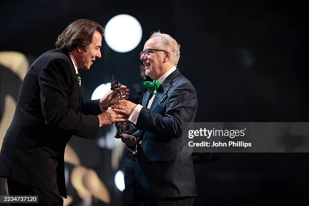 Jonathan Ross presents the ‘Special Recognition’ Award to Nick Park for 'Wallace & Gromit' during the NTA's 2025 at The O2 Arena on September 10,...