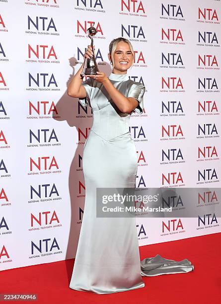 Molly-Mae Hague poses after winning the Best Authored Documentary award during the NTA's 2025 at The O2 Arena on September 10, 2025 in London,...