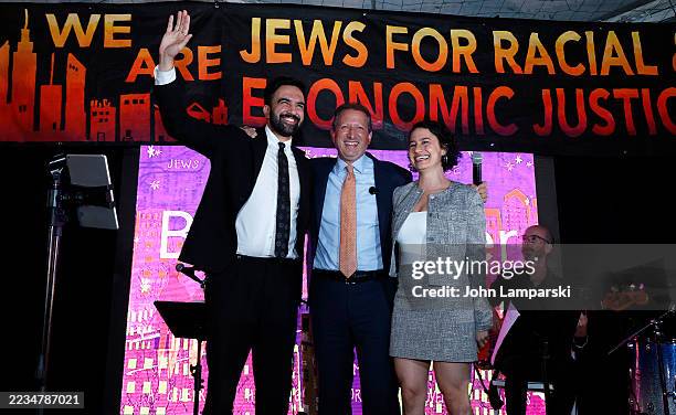 New York City mayoral candidate Zohran K. Mamdani, NYC comptroller Brad Lander and Ilana Glazer pose during the Jews For Racial And Economic...