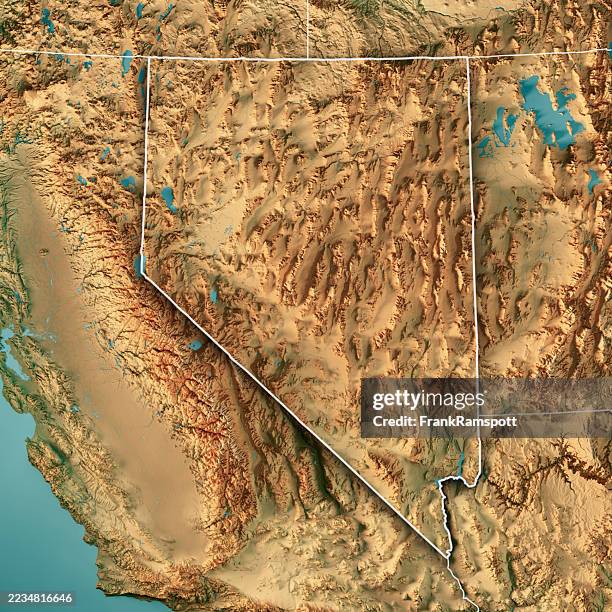 nevada us state topographic map 3d render color border - nevada stock pictures, royalty-free photos & images