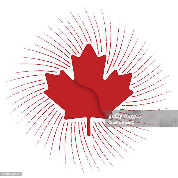 maple leaf icon with sunburst. modern canadian symbol. canada flag. canada. vector illustration. stock illustration - red maple leaf stock illustrations
