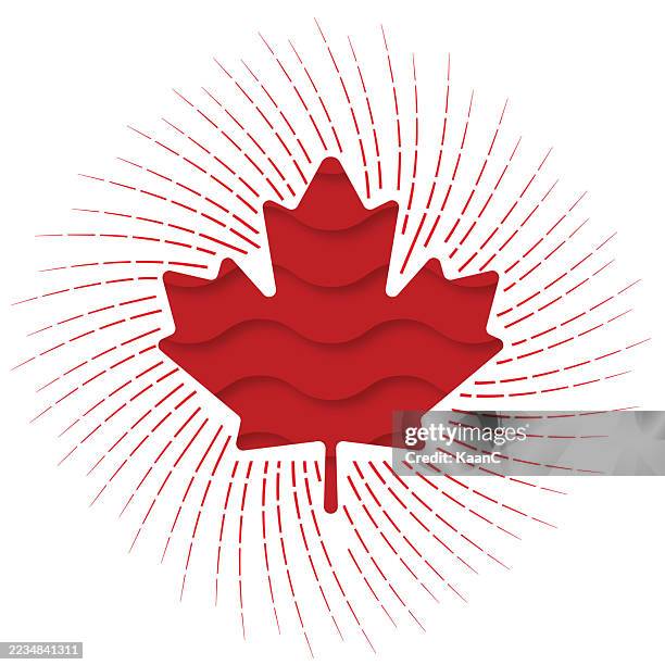 maple leaf icon with sunburst. modern canadian symbol. canada flag. canada. vector illustration. stock illustration - red maple leaf stock illustrations