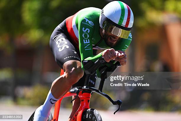 Filippo Ganna of Italy and Team INEOS Grenadiers crosses the finish line during the La Vuelta - 80th Tour of Spain 2025, Stage 18 a 12.2km individual...