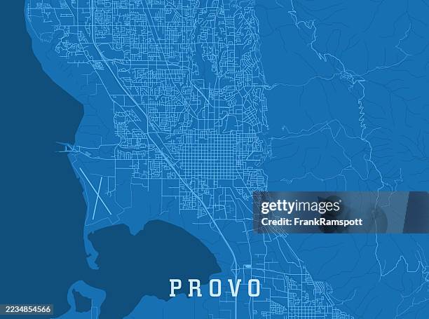 provo ut city vector road map blue horizontal - utah stock illustrations