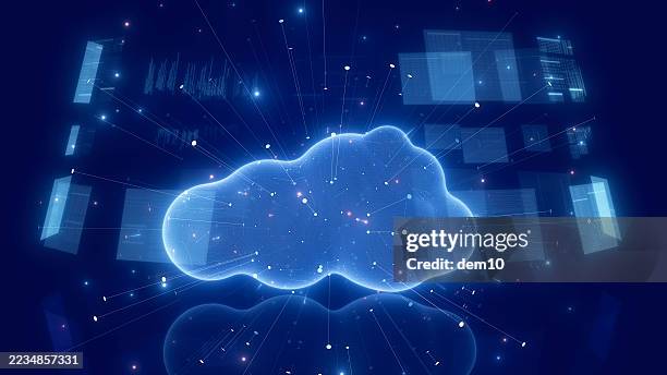 stockillustraties, clipart, cartoons en iconen met cloud computing with digital screen - cloud opslag