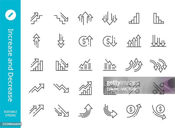illustrazioni stock, clip art, cartoni animati e icone di tendenza di icone di aumento e diminuzione - serie di linee - riduzione