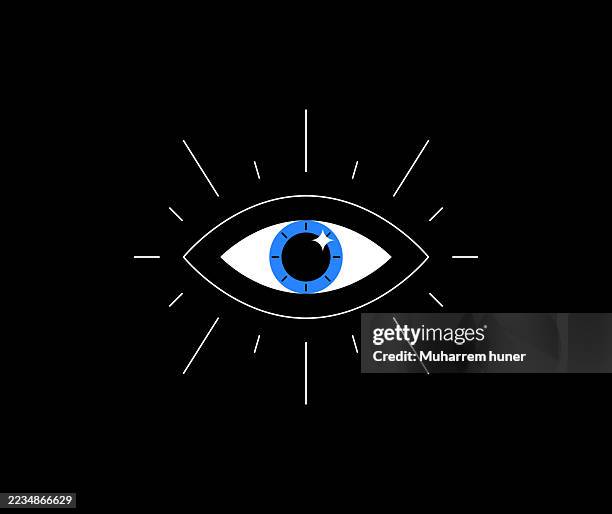stockillustraties, clipart, cartoons en iconen met minimal eye illustration with blue iris on black background - zintuigelijke waarneming