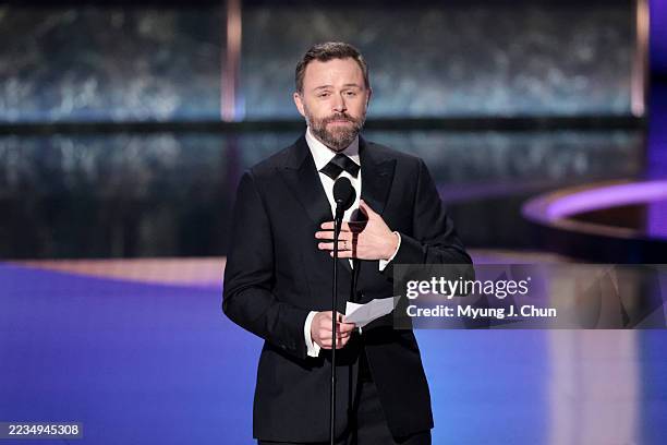 Los Angeles, CA September 14, 2025 Philip Barantini accepts the award for outstanding directing for a limited series for "Adolescence" during the...
