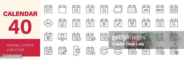 illustrations, cliparts, dessins animés et icônes de jeu d’icônes modifiables de la ligne du calendrier. - mois