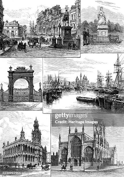 Commencement of the Hull, Barnsley, and West Riding Railway and Dock - views in Hull, 1881. Engravings from photographs by Messrs. W. J. Wellsted and...