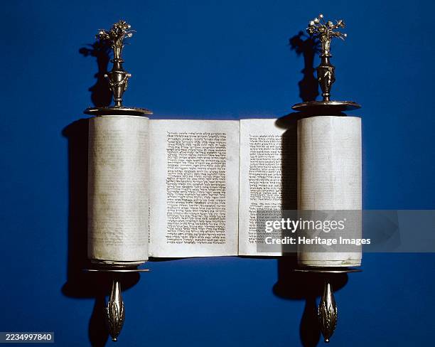 Scroll of the Law and silver scroll holder, 2008. Creator: Unknown.