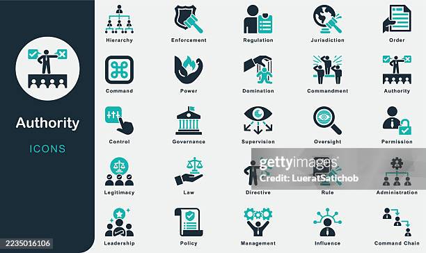 ilustrações de stock, clip art, desenhos animados e ícones de authority solid icons collection.containing manager, ofiicer, power, control, rule, command, law, regulation, policy, management, working, leadership, governance, influence, supervision, enforcement - regras