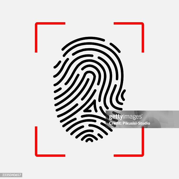 fingerprint scan icon with red frame - fingerprint stock illustrations