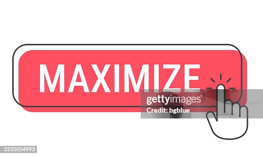 Maximize - Click button with hand cursor on white background Maximize - Click button with hand cursor on white background