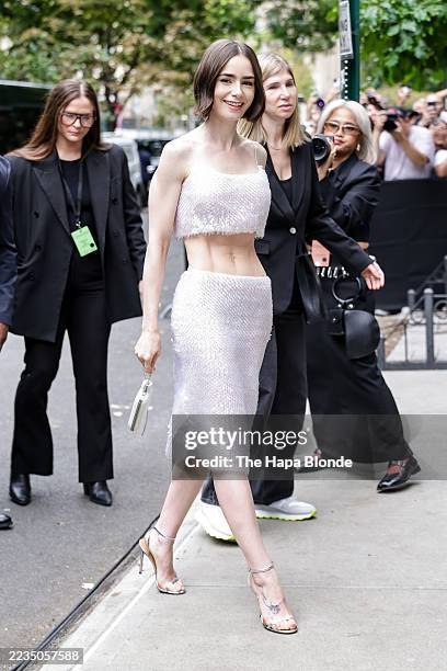 Lily Collins attends the Calvin Klein fashion show during New York Fashion Week at The Brant Foundation on September 12, 2025 in New York City.