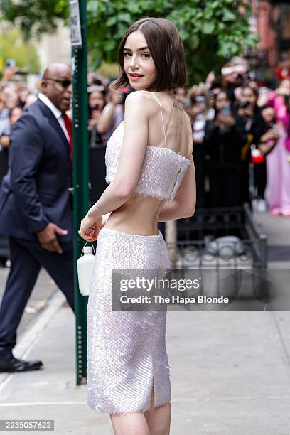 Lily Collins attends the Calvin Klein fashion show during New York Fashion Week at The Brant Foundation on September 12, 2025 in New York City.