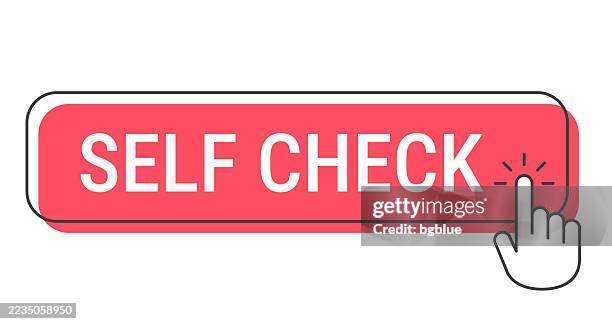 self check - click button with hand cursor on white background - self service check in stock illustrations