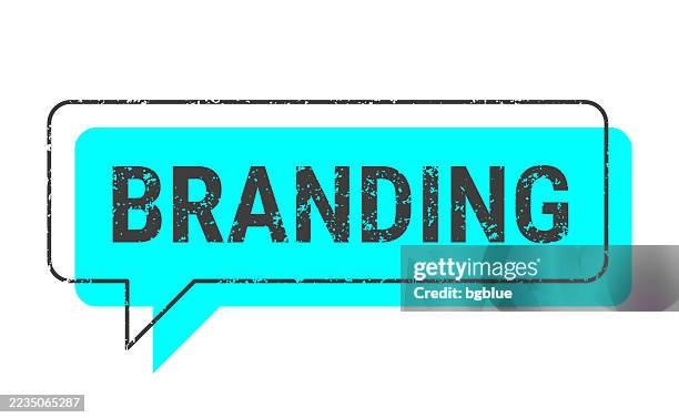 illustrations, cliparts, dessins animés et icônes de branding - bulle de dialogue grunge bleu sur fond blanc - vintage logo rectangle