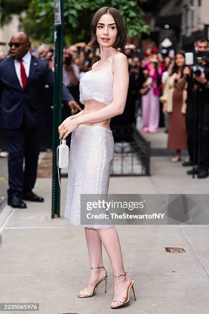 Lily Collins attends the Calvin Klein fashion show during New York Fashion Week at the Brant Foundation on September 12, 2025 in New York City.
