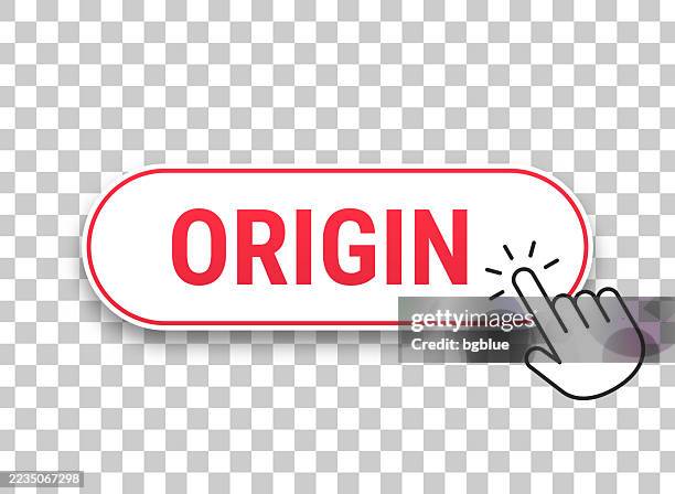 origin - 3d click web button with hand cursor on blank background - website creation stock illustrations