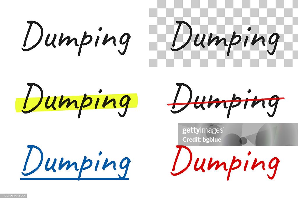 Dumping - Handwritten text, highlighted, crossed out, underlined on blank background