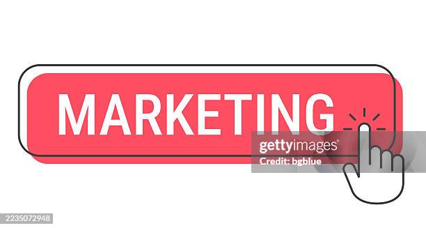 marketing - click button with hand cursor on white background - red button stock illustrations