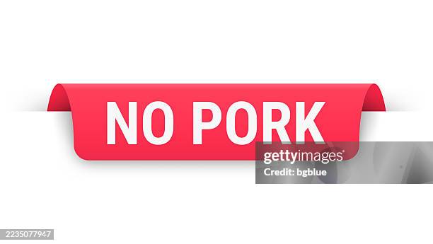 no pork - red banner, bookmark, ribbon, label on white background - halal stock illustrations