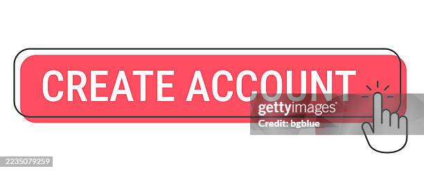 create account - click button with hand cursor on white background - hands opening box stock illustrations