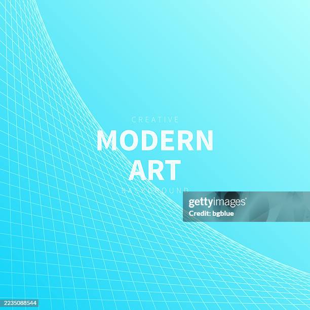 geometric background with curved 3d grid - trendy blue gradient - floor perspective stock illustrations