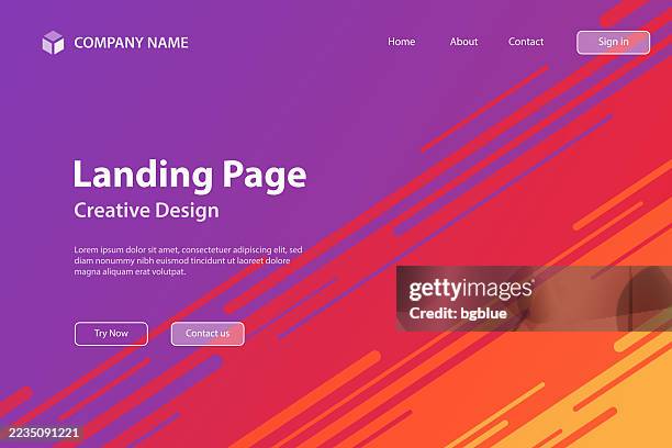 landing page template - abstract design with diagonal lines - trendy red gradient - sunset timelapse stock illustrations