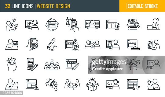 Website Design Thin Line Icons - Editable Stroke - Icons Include Web Design, Web Designer, Web Developer, Computer Programmer, Coding, Web Development Website Design Thin Line Icons - Editable Stroke - Icons Include Web Design, Web Designer, Web Developer, Computer Programmer, Coding, Web Development