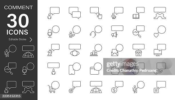 comment line vector icon set. pixel perfect. editable stroke. stock illustration. icon symbol, discussion, review, explain - teacher explaining stock illustrations