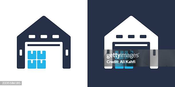 warehouse glyph solid icon. solid icon that can be applied anywhere, simple, pixel perfect and modern style. - loading dock stock illustrations