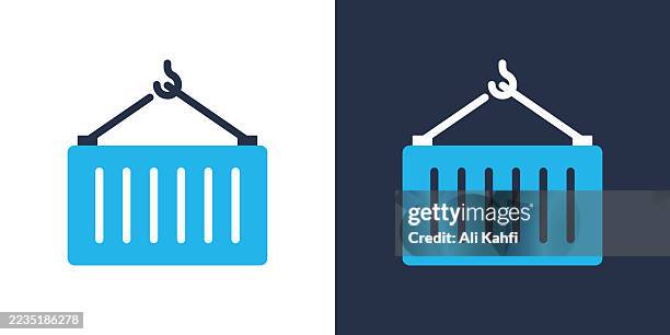 container glyph solid icon. solid icon that can be applied anywhere, simple, pixel perfect and modern style. - crane lifting container stock illustrations