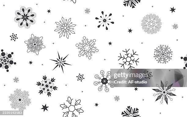 seamless pattern with editable stroke snowflakes and stars - candy wrapper white background stock illustrations