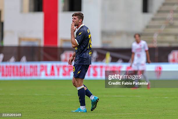Gabriele Bracaglia of Frosinone Calcio celebrates after scoring his goal during the Serie B match between Calcio Padova and Frosinone Calcio at...
