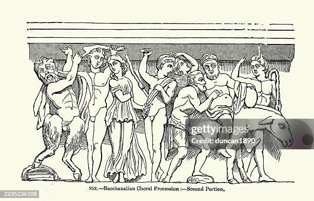 ancient roman art, bacchamalian choral procession, vintage illustration - greek mythology stock illustrations