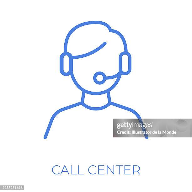 stockillustraties, clipart, cartoons en iconen met call center editable stroke vector illustration - headset