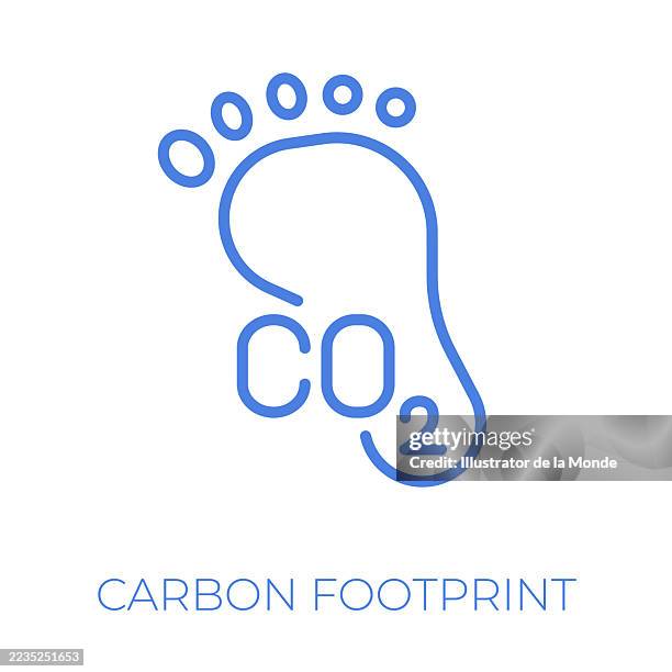 ilustraciones, imágenes clip art, dibujos animados e iconos de stock de ilustración vectorial de trazo editable de huella de carbono - huella de carbono