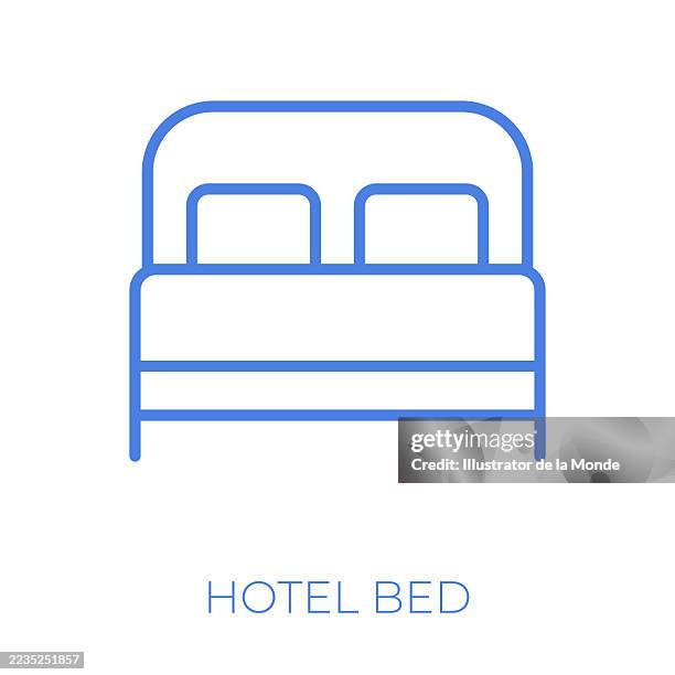 double bed editable stroke vector illustration - hostel stock illustrations