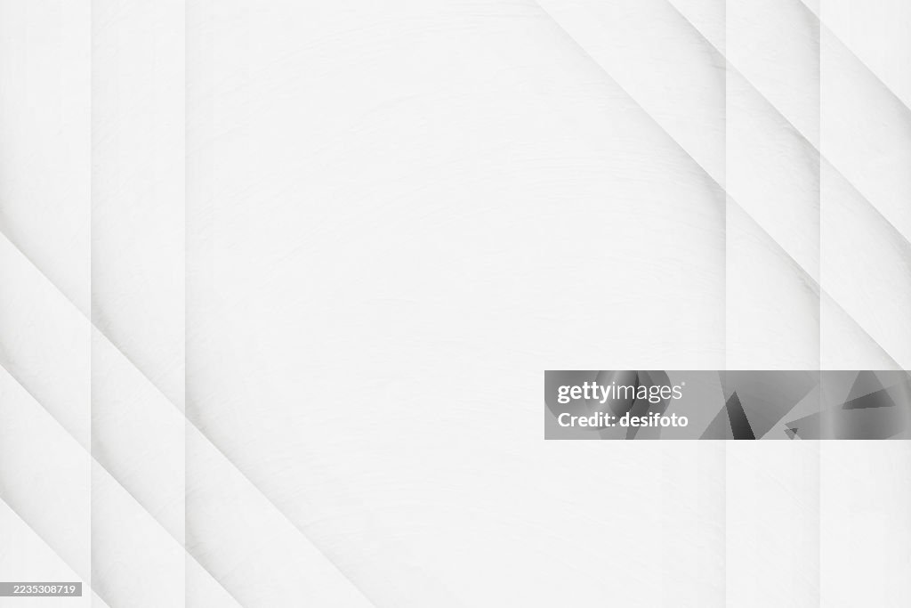 Three dimensional blank empty full frame modern art asymmetrical diamond pattern slanted checked 3D quilted design pastel white gray grunge textured horizontal vector background like plastered whitewashed grooved wall with grooves and copy space