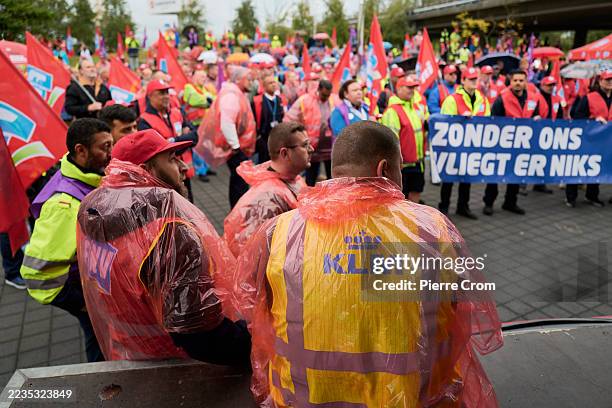 Ground staff strike at Schiphol Airport after nearly a year of stalled negotiations on September 16 in Amsterdam, Netherlands. Trade unions FNV and...